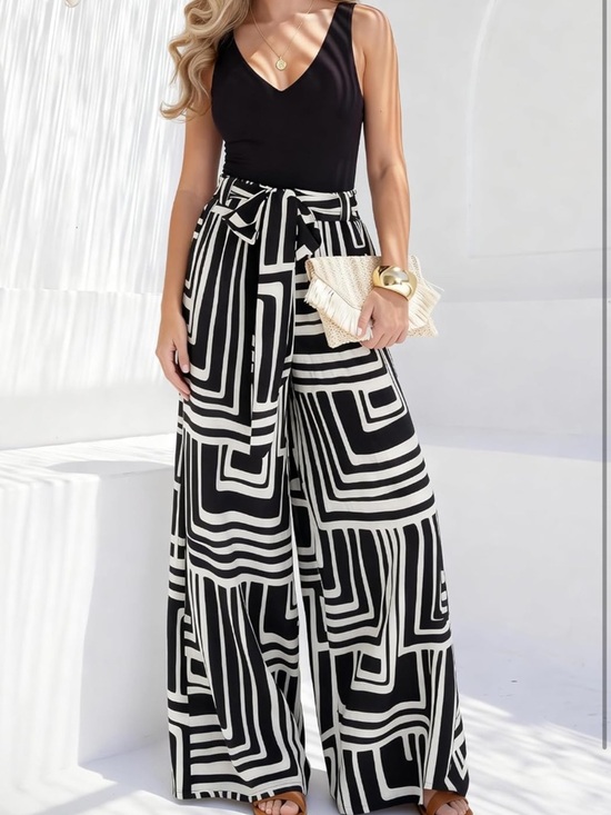 Pants - Wide Leg High-Waist Geometric Palazzo Pants Set - SMALL, NEW WITH TAGS